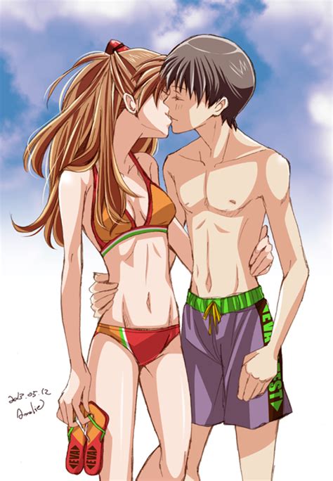 Souryuu Asuka Langley And Ikari Shinji Neon Genesis Evangelion Drawn