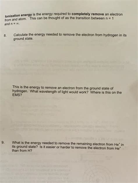 Solved Lonization Energy Is The Energy Required To Chegg