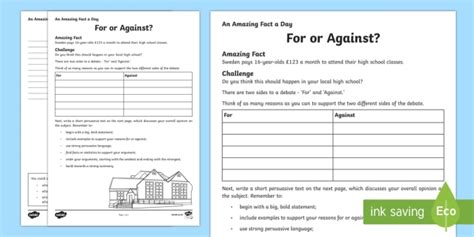 For Or Against Worksheet Worksheet Teacher Made