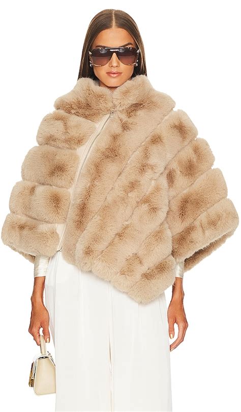 Adrienne Landau Asymmetrical Faux Fur Poncho In Brown Modesens