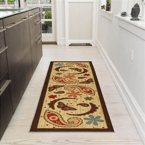 Saras Kitchen Beige 20x59 Paisley Design Kitchen Mat Runner Rug With