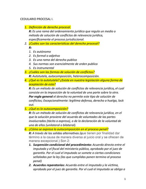 Cedulario Procesal I Apuntes CEDULARIO PROCESAL I Definición de