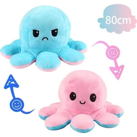 Peluche Pieuvre Reversible Geante Cm Rose Et Bleu Double Face Humeur