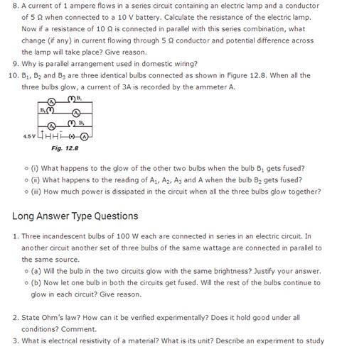 Electricity Class Numericals Worksheet