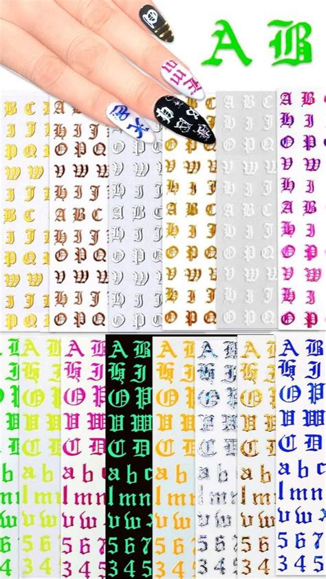 20 Sheets Old English Letter Alphabet Nail Art Stickers 3d Self