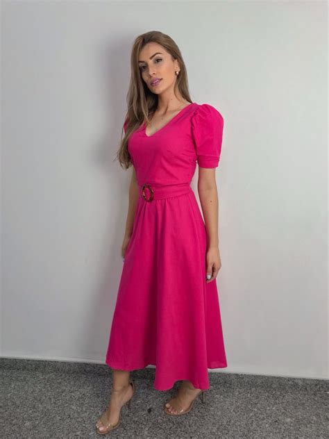 Vestido Midi Em Linho Pink Celebrity Fashion Looks Fashion Dress