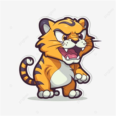 Cute Funny Tiger Angry On White Background Sticker Clipart Vector