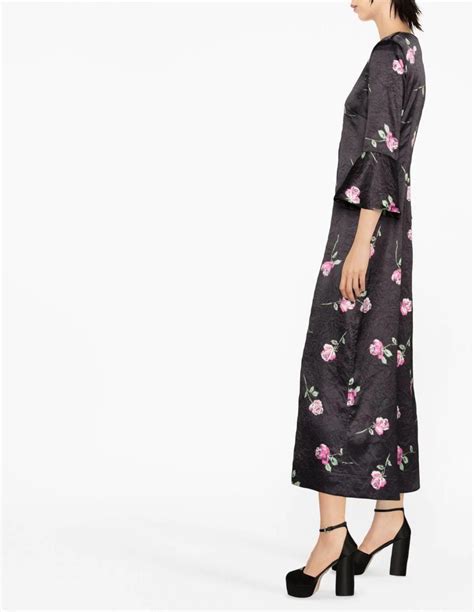 Robe longue GANNI boutonnée à motif fleuri noir