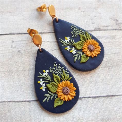 Vibrant Sunflower Earrings Clay Earrings Boho Polymer Clay Etsy