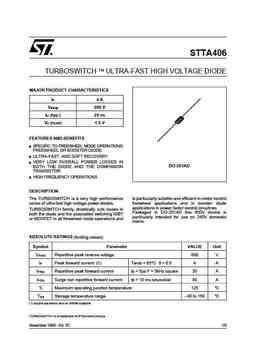 Stta406 PDF Datasheet ALL TRANSISTORS DATASHEET POWER MOSFET IGBT