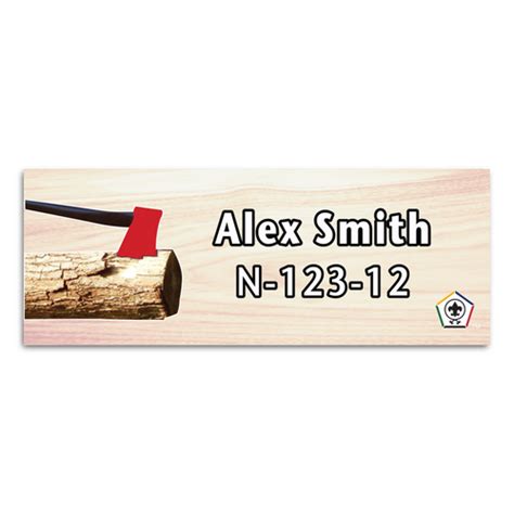 Scout Name Tag Wood Badge Axe With Deep Red Axe