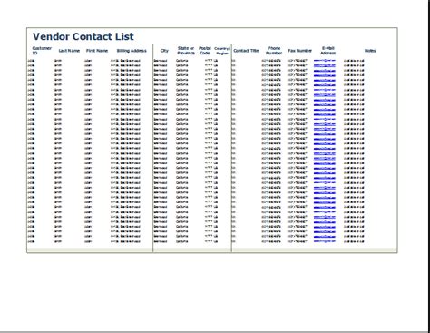 Vendor List Template Google Sheets