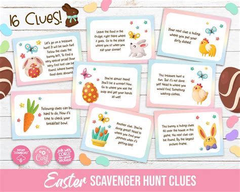 Easter Scavenger Hunt Clue Cards For Kids Bunny Easter Etsy