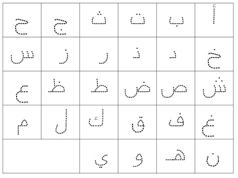 ورقة عمل كتابة الحروف الابجدية لتعليم الاطفال بالنقاط المعلمة أسماء