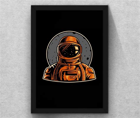 Quadro Astronauta Moldura Mdf Vidro Poster Elo