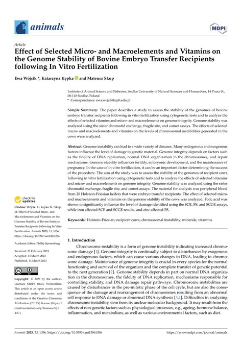 Pdf Effect Of Selected Micro And Macroelements And Vitamins On The