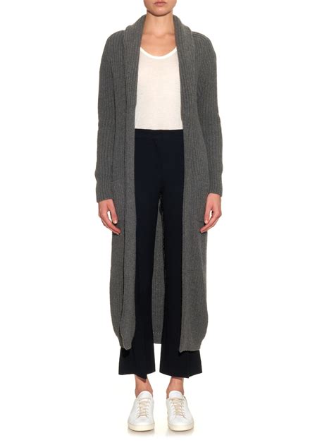 Lyst Raey Ribbed Knit Wool And Cashmere Blend Cardigan In Gray