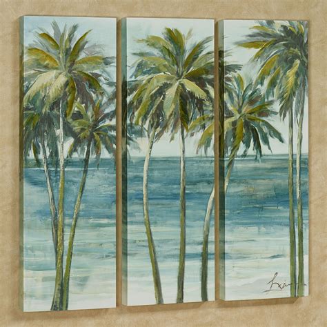 Tropical Getaway Palm Tree Triptych Canvas Wall Art Set