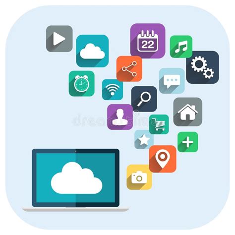 Cloud Computing Laptop And Apps Icons Stock Vector Illustration Of