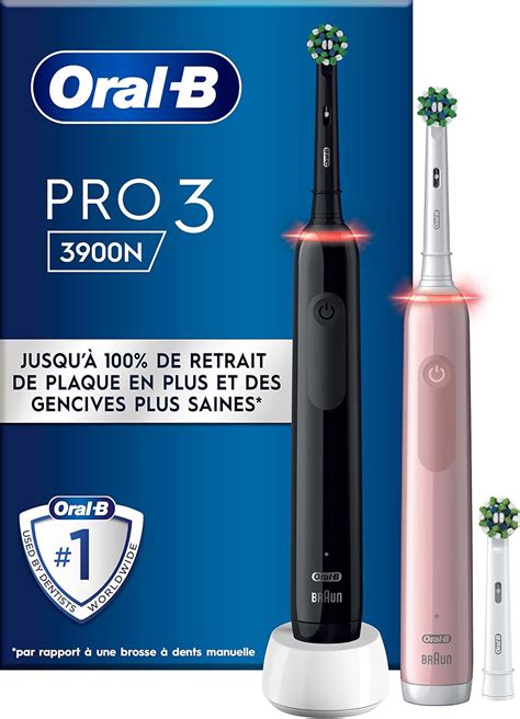 Lot de 2 Oral B Pro 3 3900N Noir et rose Brosses À Dents Électriques