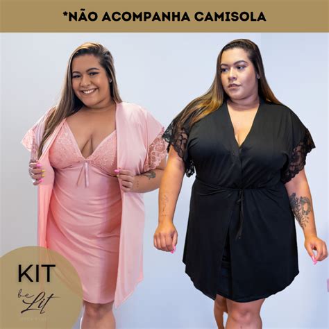 KIT 02 Robes Plus Size 50 52 54 56 58 Detalhe em Renda Confortável