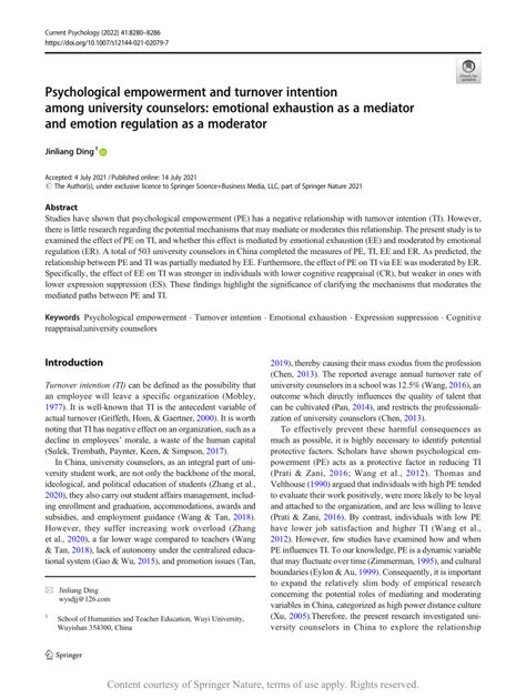 Psychological Empowerment And Turnover Intention Among University