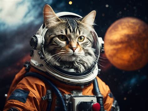 Gatto Astronauta In Tuta Spaziale Sullo Sfondo Del Pianeta Aie