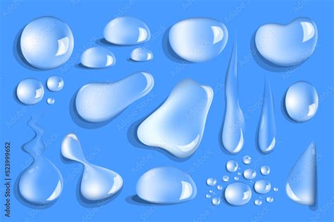 Set Of Transparent Realistic Water Drops On Surface Vector Isolated