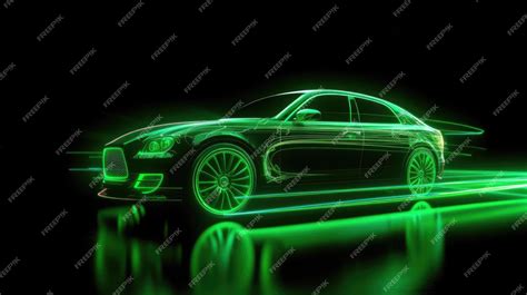 Green neon car in the dark car on high speed motion move | Premium AI ...