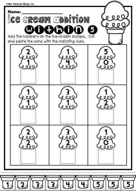 Kindergarten Math Worksheets Addition Cut And Paste Etsy Hong Kong