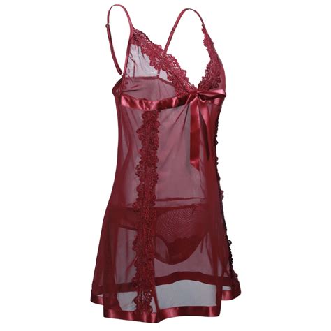 Ensemble De Lingerie Robe Transparente En Dentelle Pour Femme Lingerie Sexy Rouge Broderie Sous
