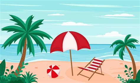 beautiful summer beach background sea cartoon style. flat illustration ...