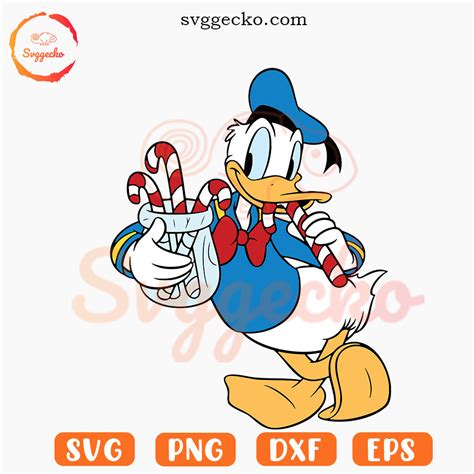 Donald Duck With Candy Cane Svg Disney Donald Christmas Svg Png Cut