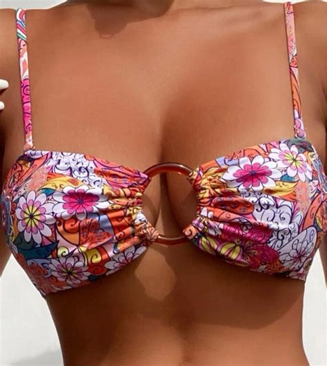 Floral Print Ring Linked Bikini Women S Fashion Swimwear Bikinis