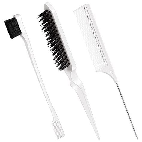 Geiserailie 3 Pcs Slick Brush Set Bristle Hair Brush Teasing Comb Edge Hair Brush Grooming Combs