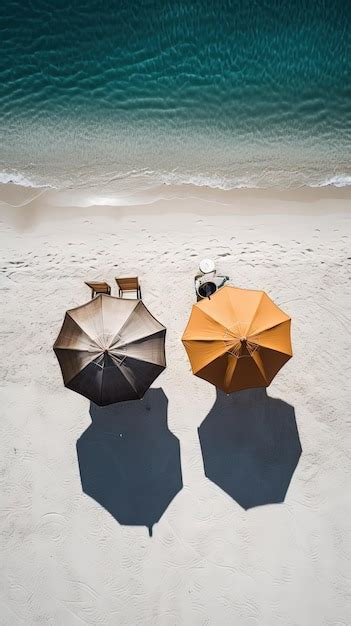 Premium AI Image | An aerial view of two beach umbrellas on a beach