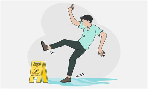 A Man Slipping And Falling Down Wet Floor Warning And Caution Sign