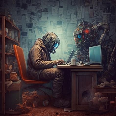 Premium Ai Image There Is A Man Sitting At A Desk With A Laptop