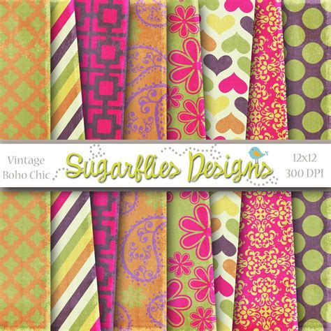 Digital Scrapbook Paper Packs Vintage Boho Chic