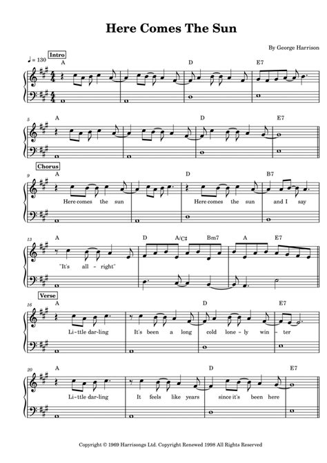 Here Comes The Sun Arr Anacrusa Sheet Music The Beatles Piano And Vocal