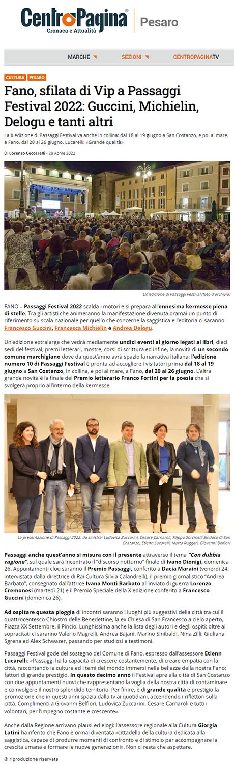 Centro Pagina Pesaro Fano Sfilata Di Vip A Passaggi Festival 2022