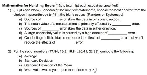 Solved Mathematics For Handling Errors Pts Total Pt Chegg