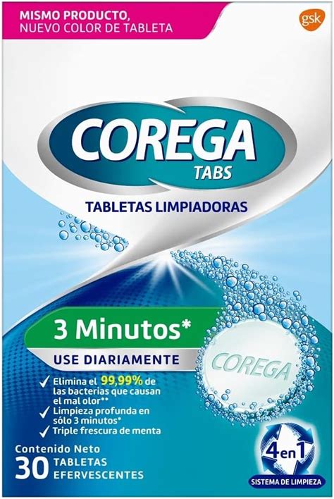 Corega Tabs Minutos Tabletas Limpiadoras Efervescentes Unidades