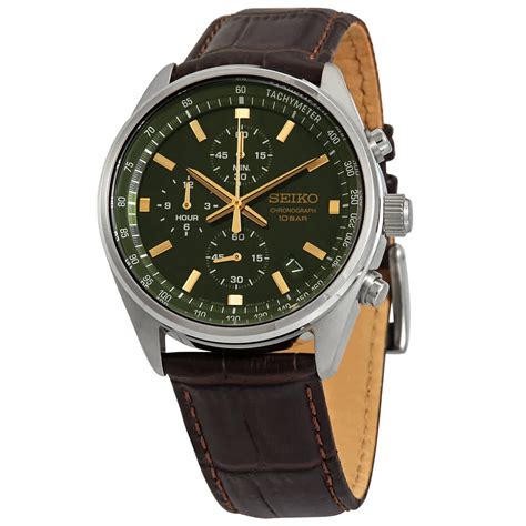 Seiko Ssb385 Mens Chronograph Watch Quartz Green Dial Water Resistant