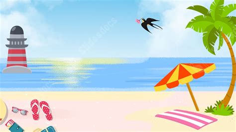 Sea Summer Beach Tourism Landscape Watercolor Powerpoint Background For ...