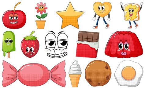 Free Vector | Set of objects and foods cartoon characters