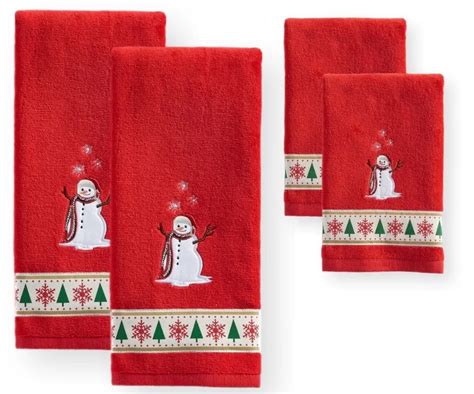 LFH Red Christmas Bathroom Hand Towels Holiday Cheer Happy Holidays ...