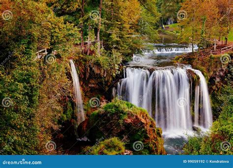 Waterfall On Korana River Canyon In Village Of Rastoke Slunj In