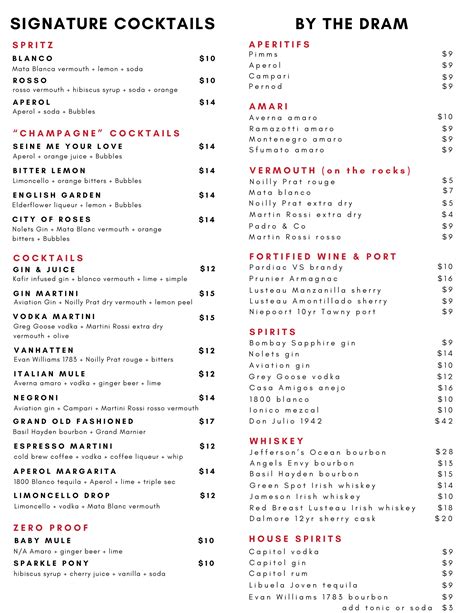 Willful Wine Co The Grant House Grant House Cocktail Menu