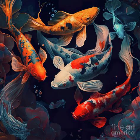 Koi Fish Pond 3 Digital Art by Sambel Pedes - Fine Art America